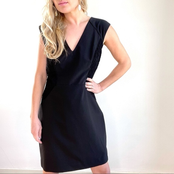 Rebecca Taylor Black Lace Side V Neck Dress sz 12 - Picture 4 of 16